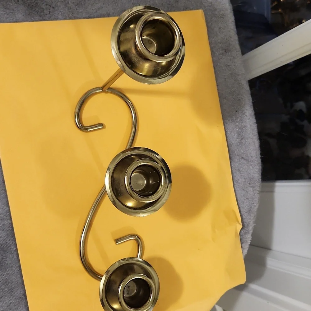 3 Arm Candelabra Brass Tone Candle Holder - Picture 3 of 6